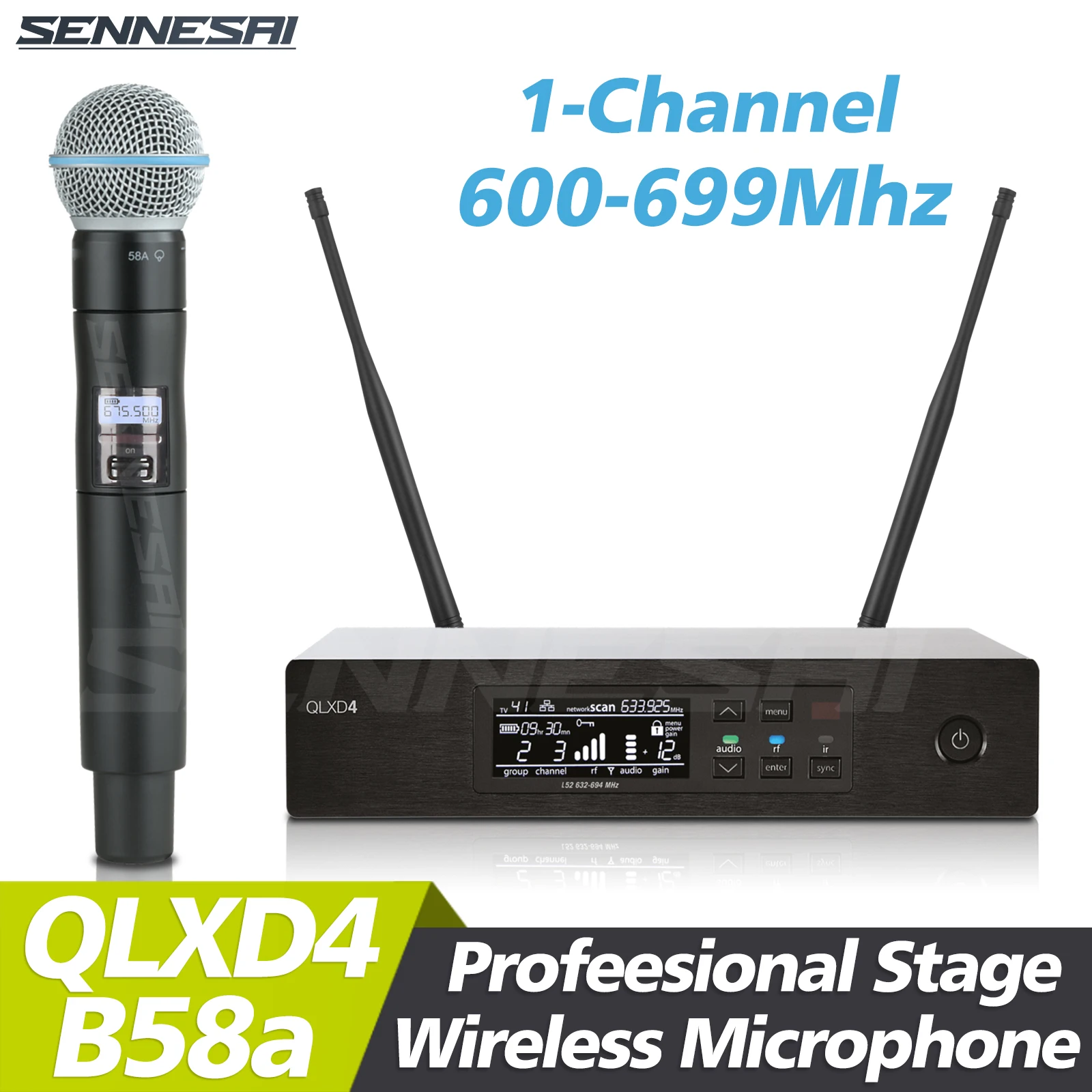 

High Quality！QLXD4 BETA58/KSM8 UHF Profeesional Wireless Microphone System，Stage Performances Singing Party Handheld Dynamic Mic