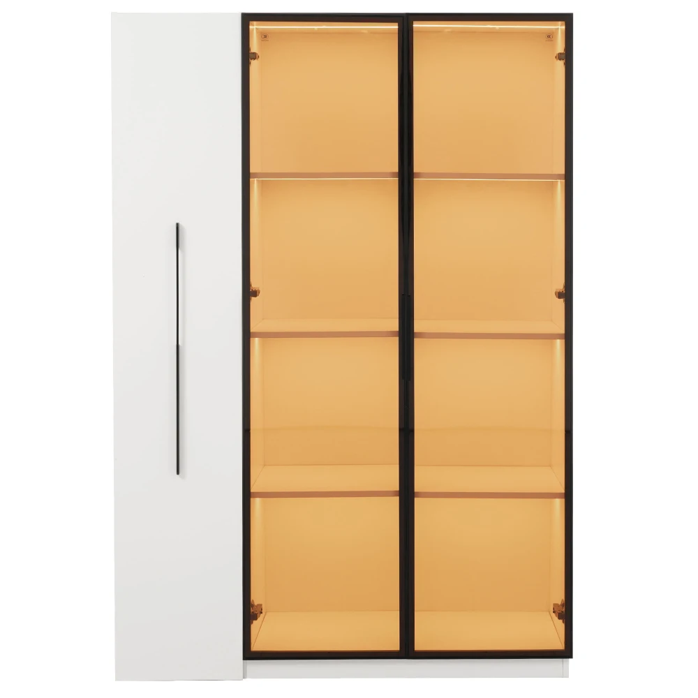 110,5×35×160 cm große Multifunktionsvitrine mit Glastür und LED, Seitenschublade, Bücherregal, Badezimmerschrank, Wohnzimmerschrank – Detail 32