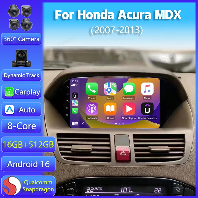Android 16 Carplay Auto For Honda Acura MDX 2007 2008 2009 2010 2011 2012 2013 Multimedia Car Radio Player Video WIFI+4G GPS DSP 1
