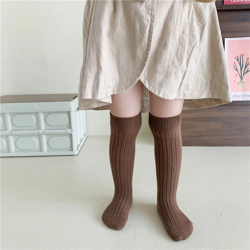 

Хлопковые носки для мальчиков и девочек 10 цветов, ребристые гольфы, детские длинные носки-трубы, Детские Школьные носки, детские повседневные носки