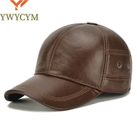 2025 New Style Men Cowhide Hat Winter Warm Outdoor Protect Ear Real Leather Adjustable Baseball Cap Men Real Cowhide Leather Cap 1