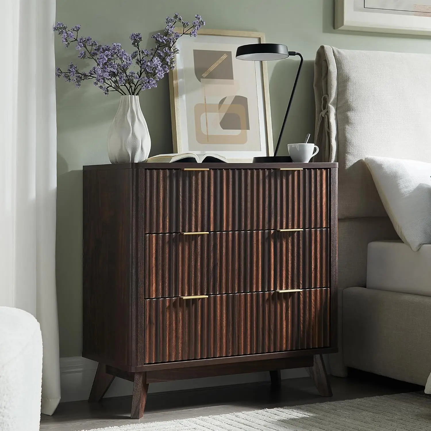 Fluted 3-Drawer Nightstand Set 2