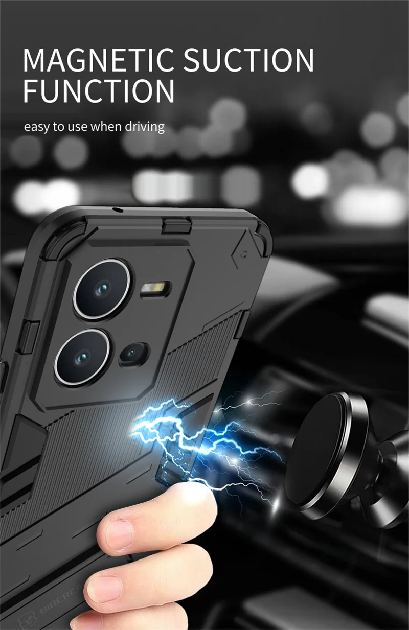 Shockproof Kickstand Armor Phone Case with Car Magnetic Holder