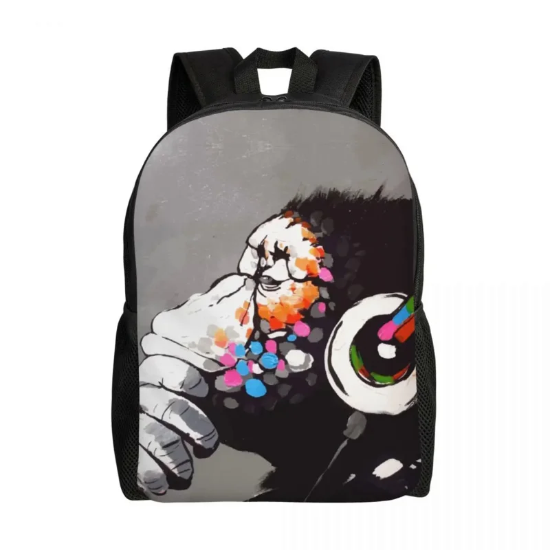 

Banksy DJ Monkey Thinker With Headphones Backpack School College Students Bookbag Fits 15 Inch Laptop Street Pop Art Bags