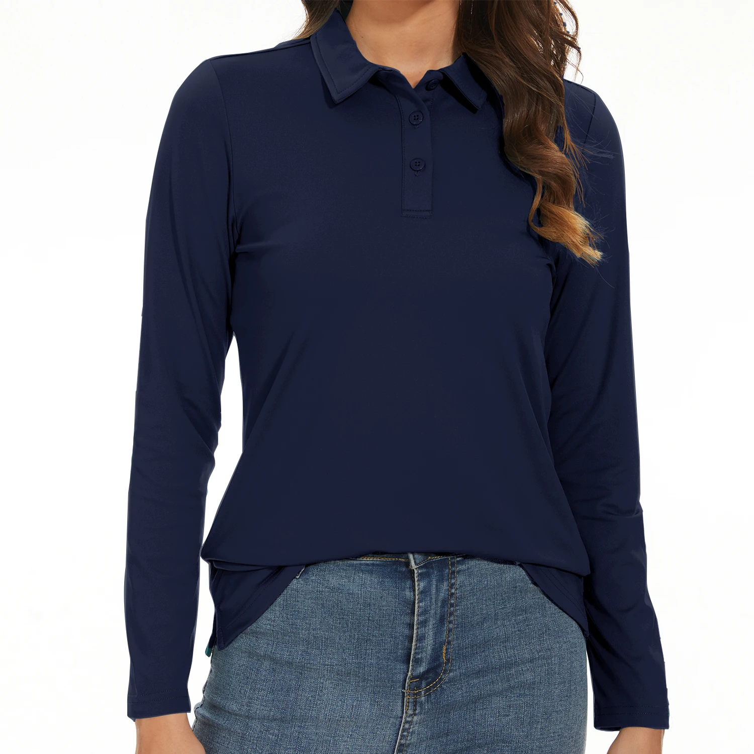 EKLENTSON Golf-Poloshirts für Damen, UPF 50+, langärmelig, leichtes T-Shirt mit Kragen, 3 Knöpfe, lässige Oberteile für Tennis – Detail 14