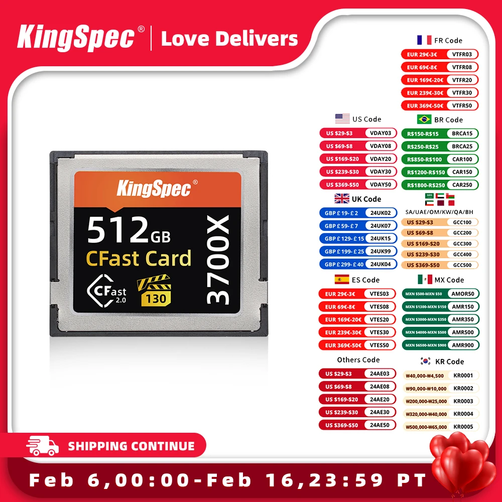 Kingspec Compact Flash Card Cfast 2.0 512Gb 256Gb 1Tb Scheda Di Memoria 525 Mb/S Scheda Di Memoria Flash Per Full Hd 3D 4K Videocamera