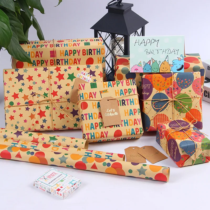 Heiheiup Paper Wrapping Birthday Retro Wrapping Paper Happy Wrapping Box  Kraft Paper Gift Gift Home DIY Christmas Wrapping Paper Double Sided