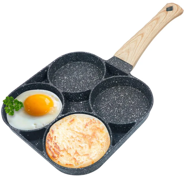 1pc Four-hole Omelette Pan Household Non-stick Omelette Pan Non-stick Ham  Pancake Machine Wooden Handle Omelette Burger Pan for restaurant/food truck/