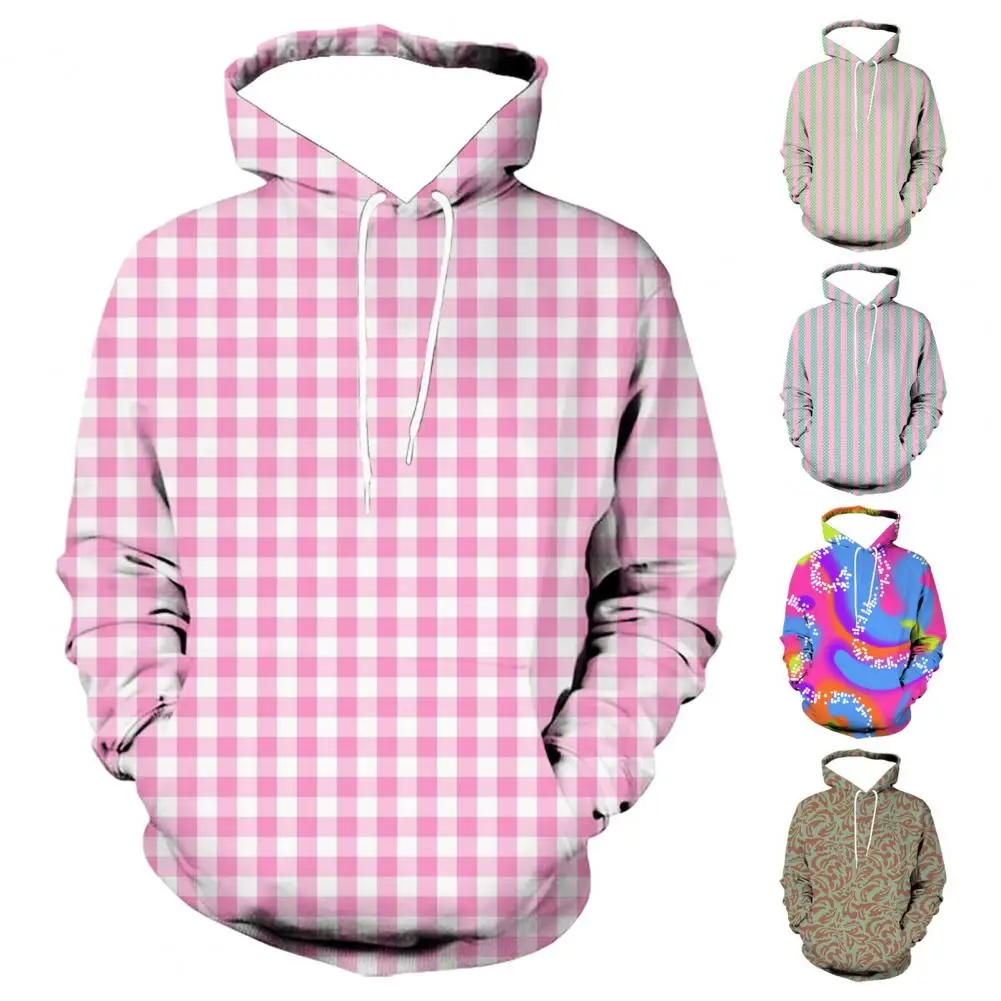 Hoodie 3d Print Drawstring Hoodie with Big Patch Pocket Elastic Cuff for Fall Spring Unisex Soft Warm Pullover Men Loose Fit
