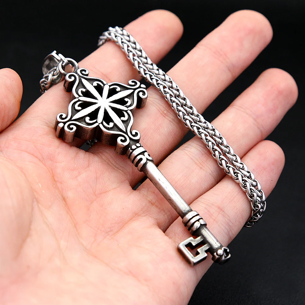 Large Size Fashion Vintage Punk Key Pendant Stainless Steel Unique Amulet Necklace For Men Biker Jewelry Gift Dropshipping 5