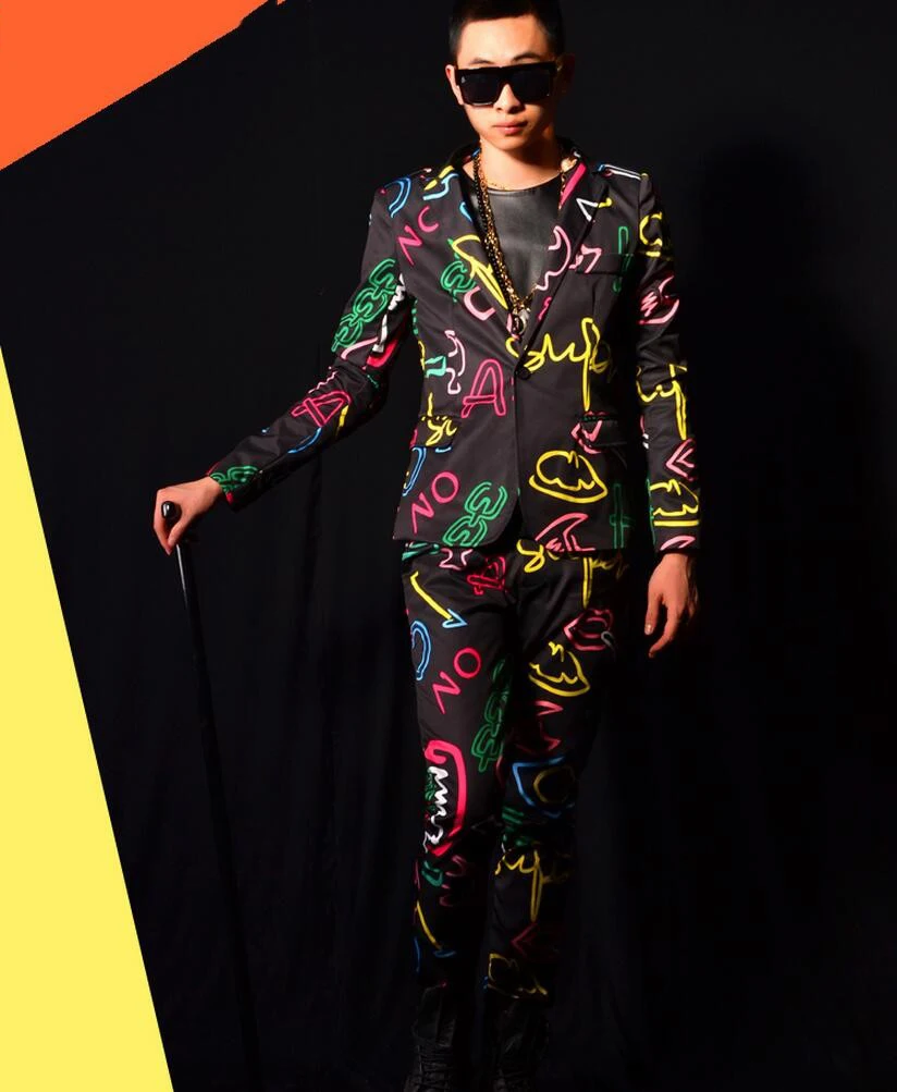 

Animal Pattern Hooded Coat Pants Outfit Male Hip Hop Stage Performance Clothes Bar Nightclub DJ Singer Party Rave Dance Costume