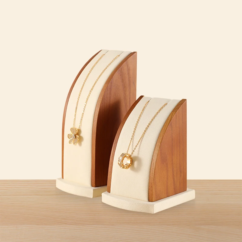 YinBeiNi 2Pcs/ Set Solid Wood Jewelry Display Stand Necklace Pendant Display Rack Counter with Microfiber Jewelry Display Props
