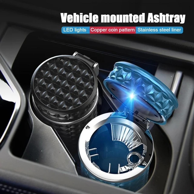 Blue LED Car Ashtray, Smokeless Ash Tray with Lid, Detachable Stainless  Steel Car Ashtray with Lid Blue LED Light, Universal Car Ashtray for Most Car  Cup Holder, Home Office Travel 