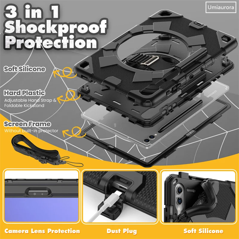 For Samsung Galaxy Tab S9 FE Plus 12.4 inch SM-X810 SM-X610 SM-X710 Tablet Case Kids PC Silicone Rotation Strap_voghion.com