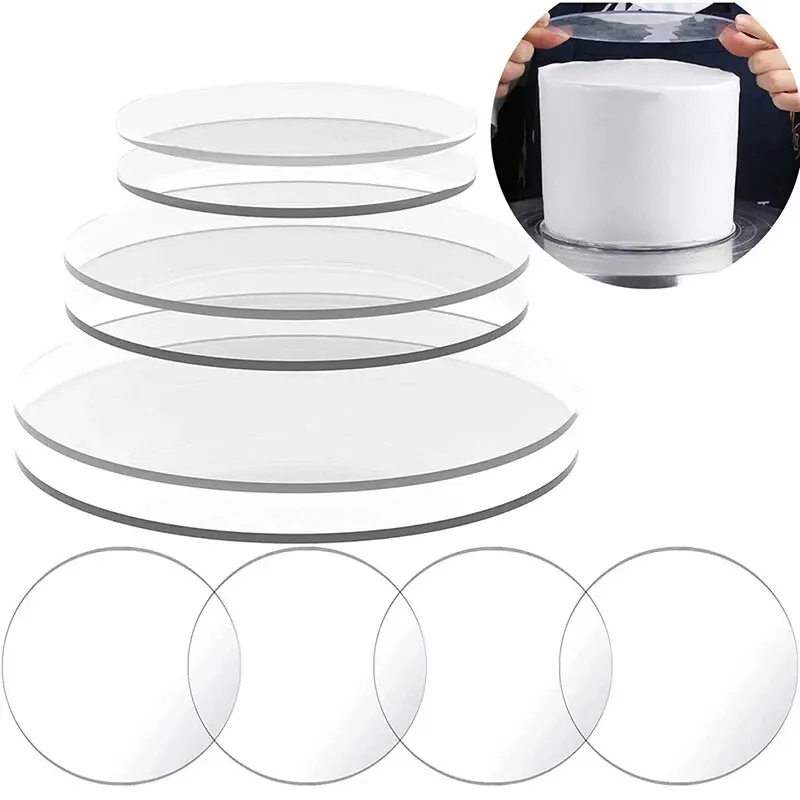Acrylic Cake Disc 4 6 8 10 Inch Round Cake Board For Trimming Circle Clear Perspex Sheeting Ganaching Plate 3pcs/Set baking supplies,cake tools
