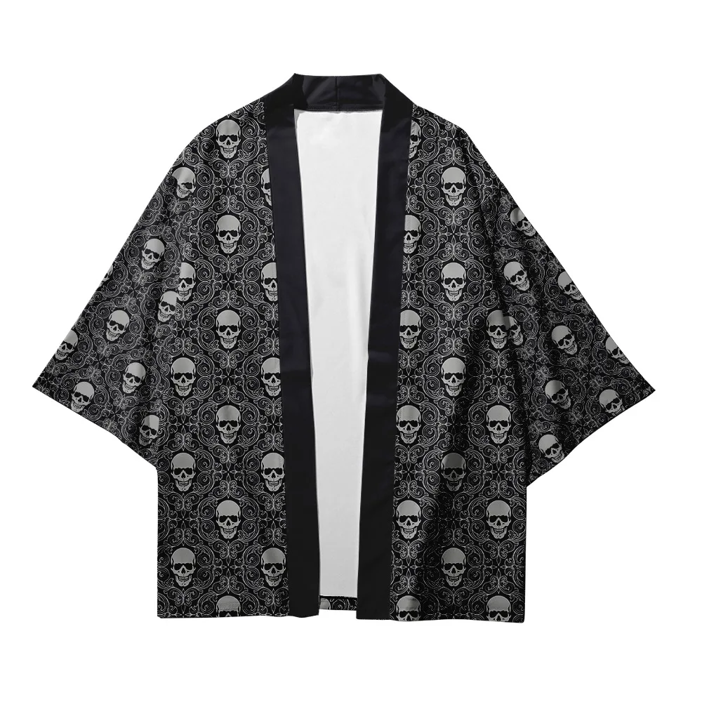 

Plus Size 5XL Skull Fashion Beach Japanese Kimono Kimetsu No Yaiba Robe Cardigan Men Shirts Yukata Haori Women's Clothing