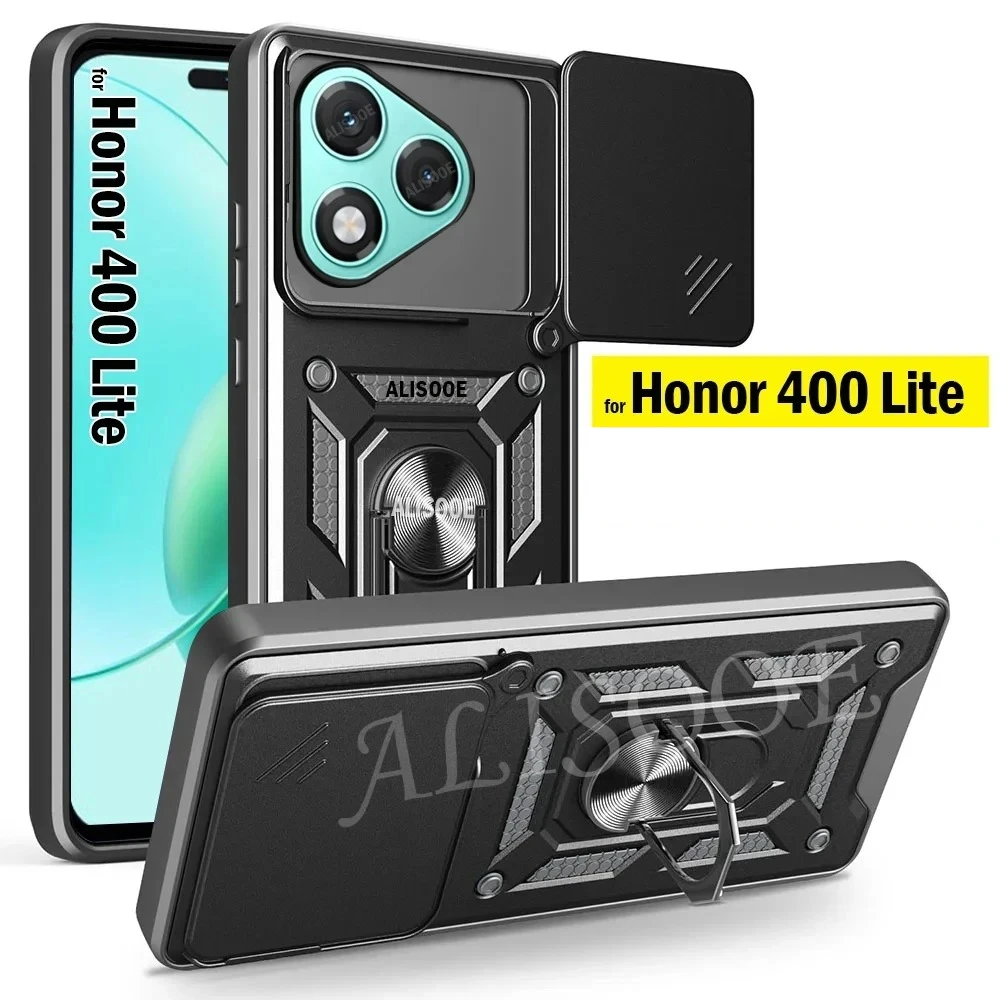 Shockproof Slide Camera Cover with Ring Stand Holder - Protective Phone Case