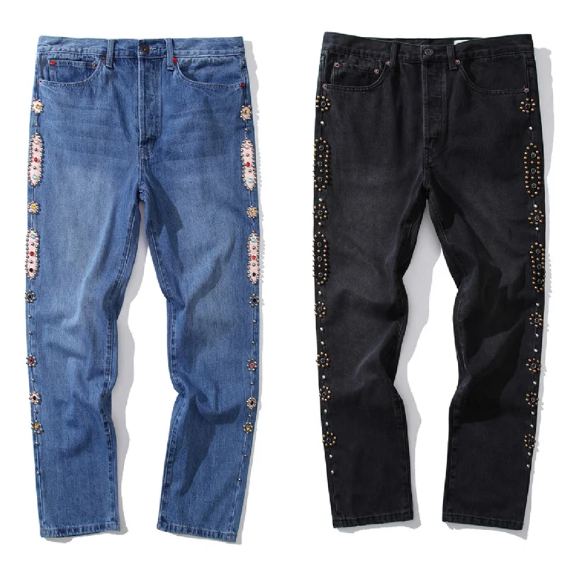 

Fashion KAPITAL Gem Jeans Men Women 1:1 High Quality Retro Old Washed Classic Straight Cowboy Pants Streetwear KAPITAL Trousers