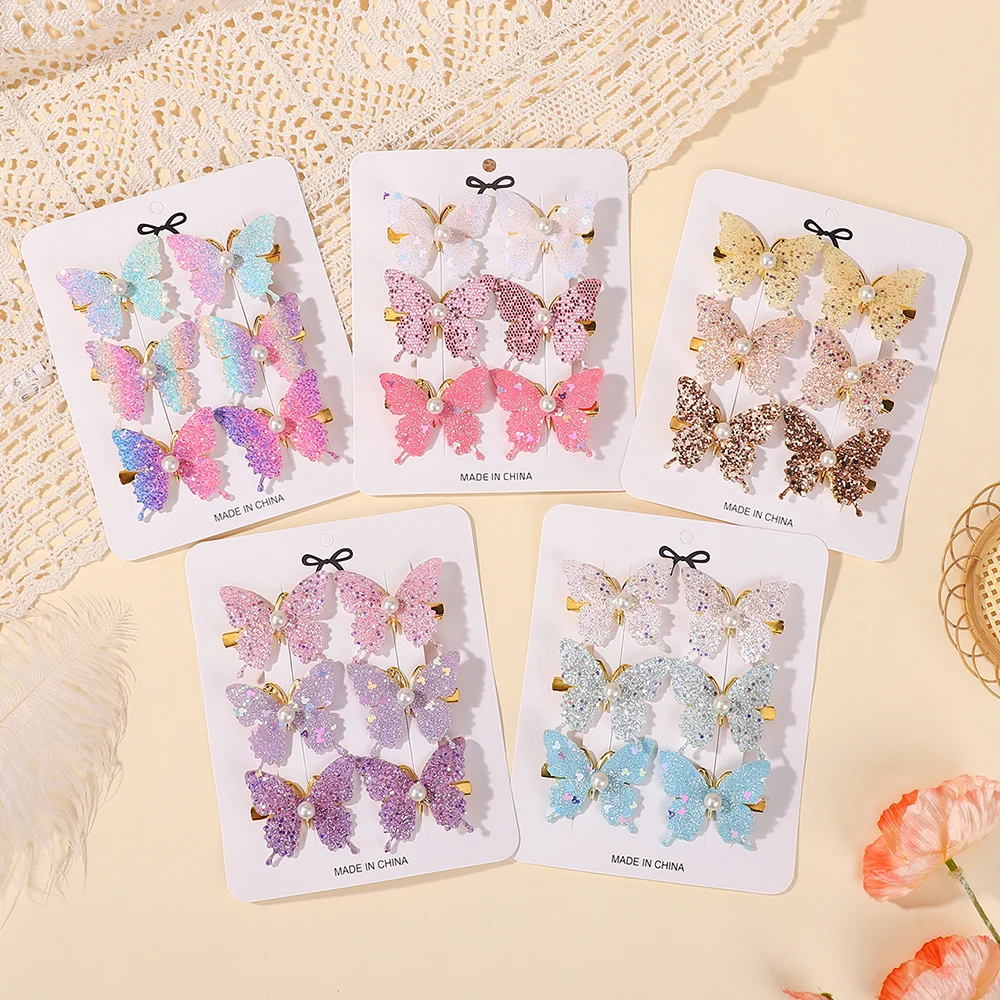 6Pcs Bunte Schmetterling Haarnadeln Mädchen Haar Clips Barrettes Frauen Süße Haar Ornament Regenbogen Headwear Mode Haar Zubehör
