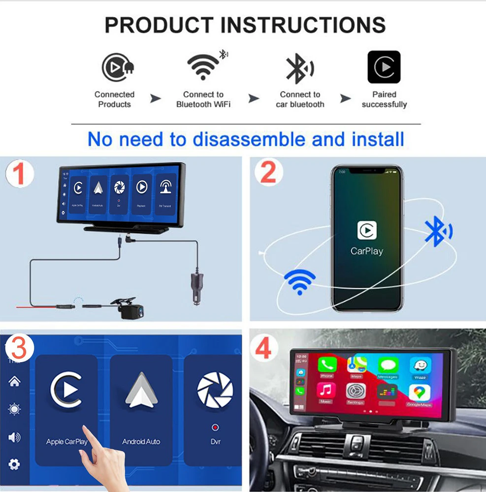 Ecran Carplay Voiture Sans Fil, Android Auto, 10,26 Pouces, Camera Frontale
