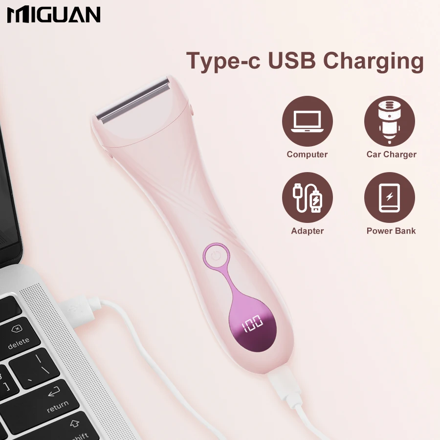 ماكينة حلاقة كهربائية للنساء، شفرة من الفولاذ المق...