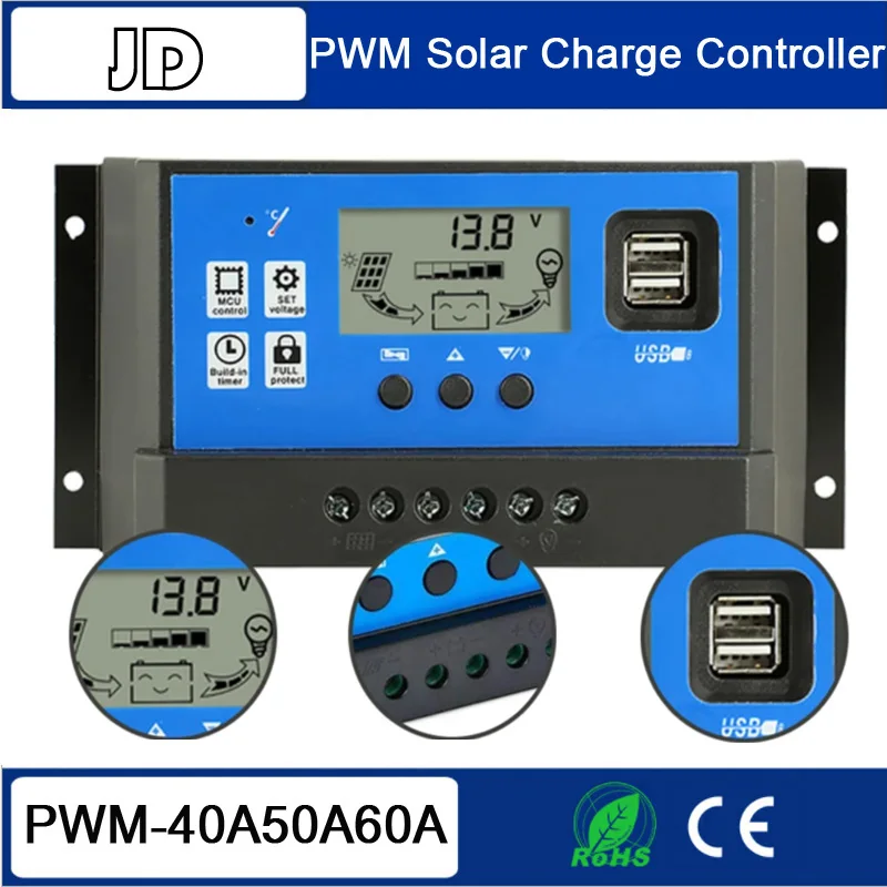 40A50A60A 12V 24V Auto. Recognize PWM Solar Controller Battery Regular