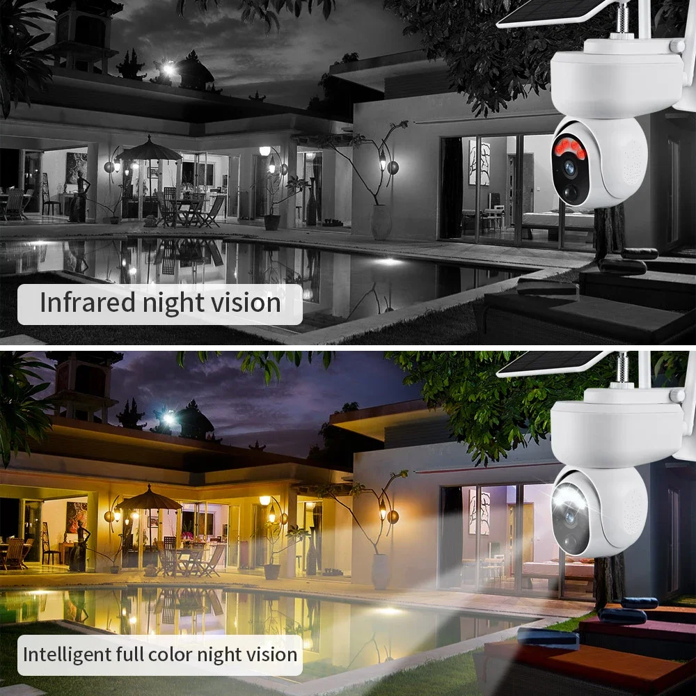 4MP 4G LTE Solar Camera Outdoor WiFi Security Camera PTZ Auto Tracking Color Nig