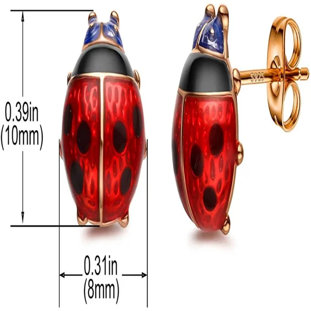 14 kイエローゴールドエナメルてんとう虫ポストスタッドピアスボールボタン動物昆虫ファインジュエリーギフト用女性用彼女 | 14Kイエローゴールド エナメル加工 てんとう虫 ポスト