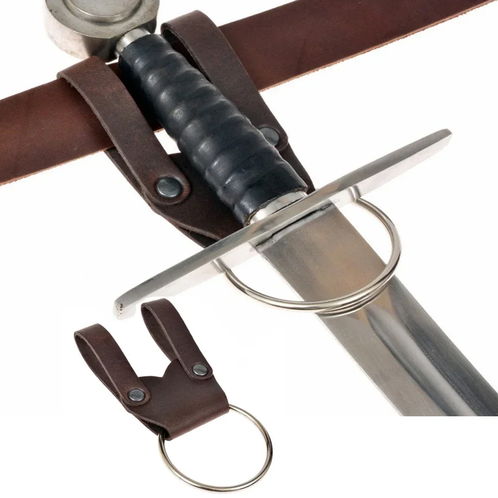 Medieval Viking knight pirate leather belt sword frog metal ring for axe mace hatchet hammer holder tomahawk holster hanger LARP