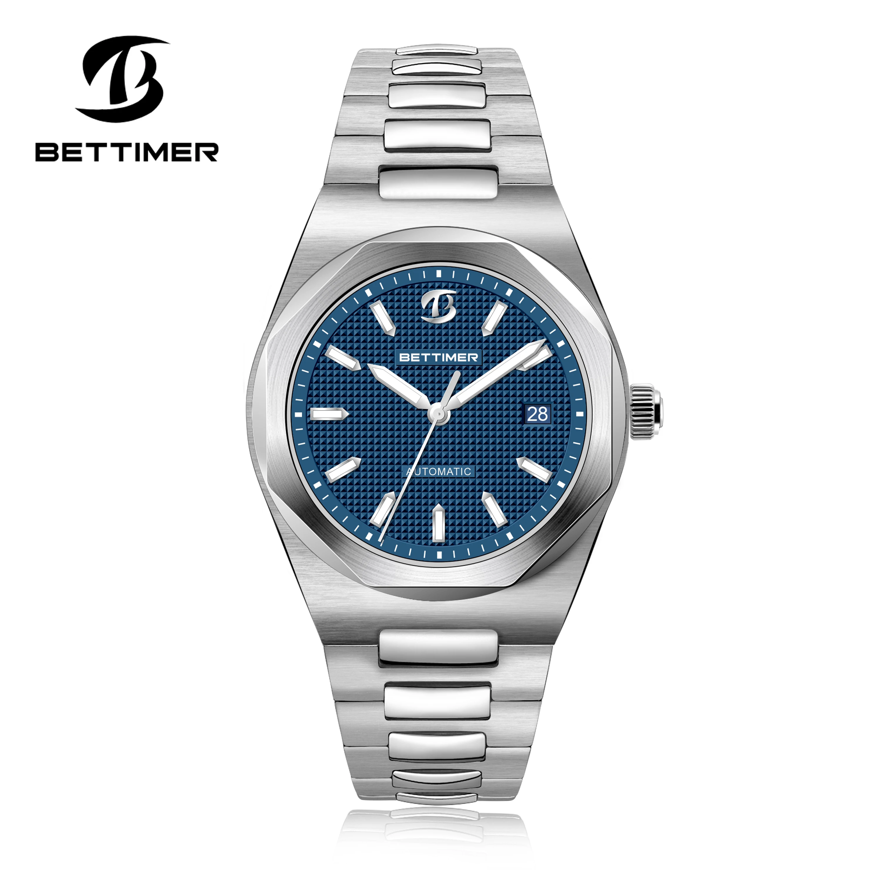 BETTIMER 2024 New 40MM Men's Automatic Mechanical Watch Sapphire AR 316L Stainless Steel Waterproof 10Bar Night Glow BGW9 reloj