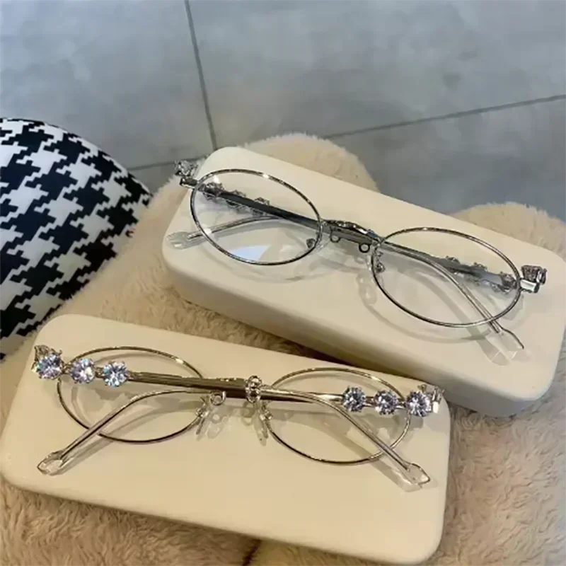 Punk Retro Silver Eyewear Stainless Steel Oval Frame Glasses