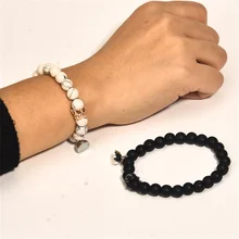 

2Pcs Magnetic Crown Couples Bracelets Natural Stone Beads Bracelet Matching Paired Bracelets for Couples Valentine's Day Gift