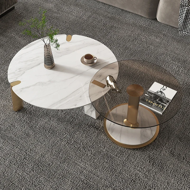 

Роскошный стеклянный чайный столик для гостиной, современный простой круглый чайный столик в стиле рок