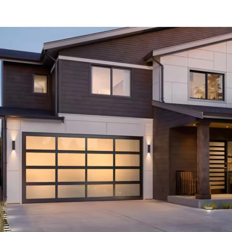 Modern new aluminum alloy frosted glass garage door black glass automatic garage door villa modern