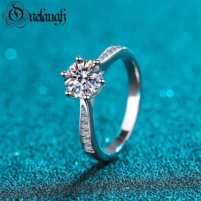 Onelaugh 0.5-3 Carati Moissanite Fedi Nuziali Per Le Donne S925 Sterling Silver Round Brilliant Diamond Solitaire Anello Di Fidanzamento