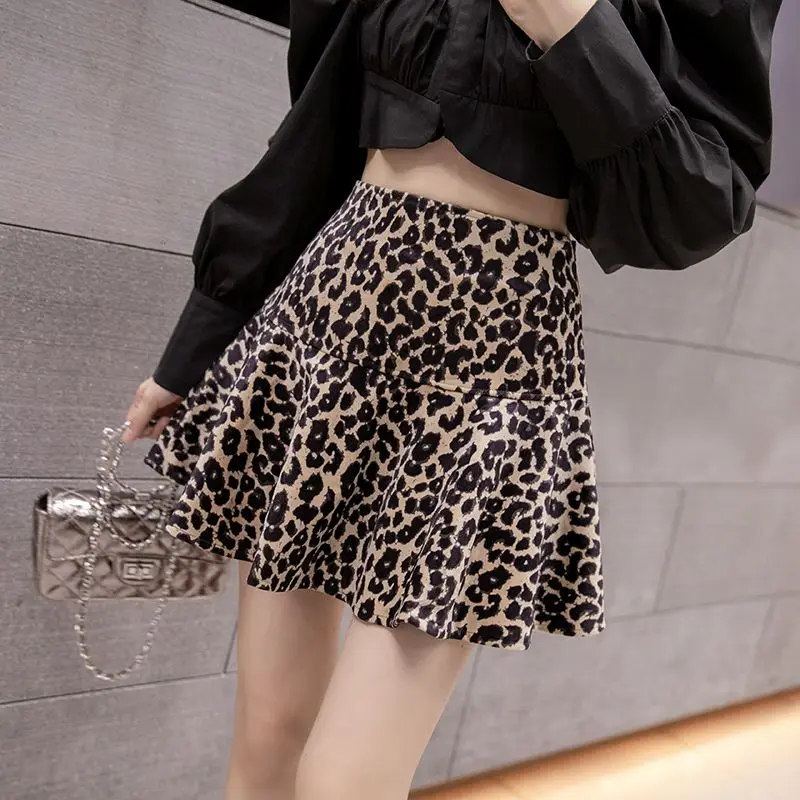 

Юбка женская с леопардовым принтом, трапециевидная пышная плиссированная юбка с завышенной талией в стиле ретро, стиль хип-хоп, 2024