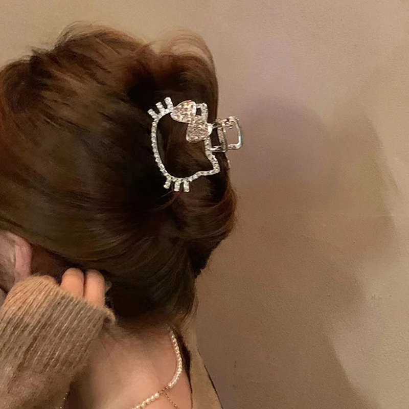 

Kawaii Стразы Hello Kitty ажурные заколки для Волос акула для женщин девочек модные изысканные аксессуары для волос Головные уборы подарки