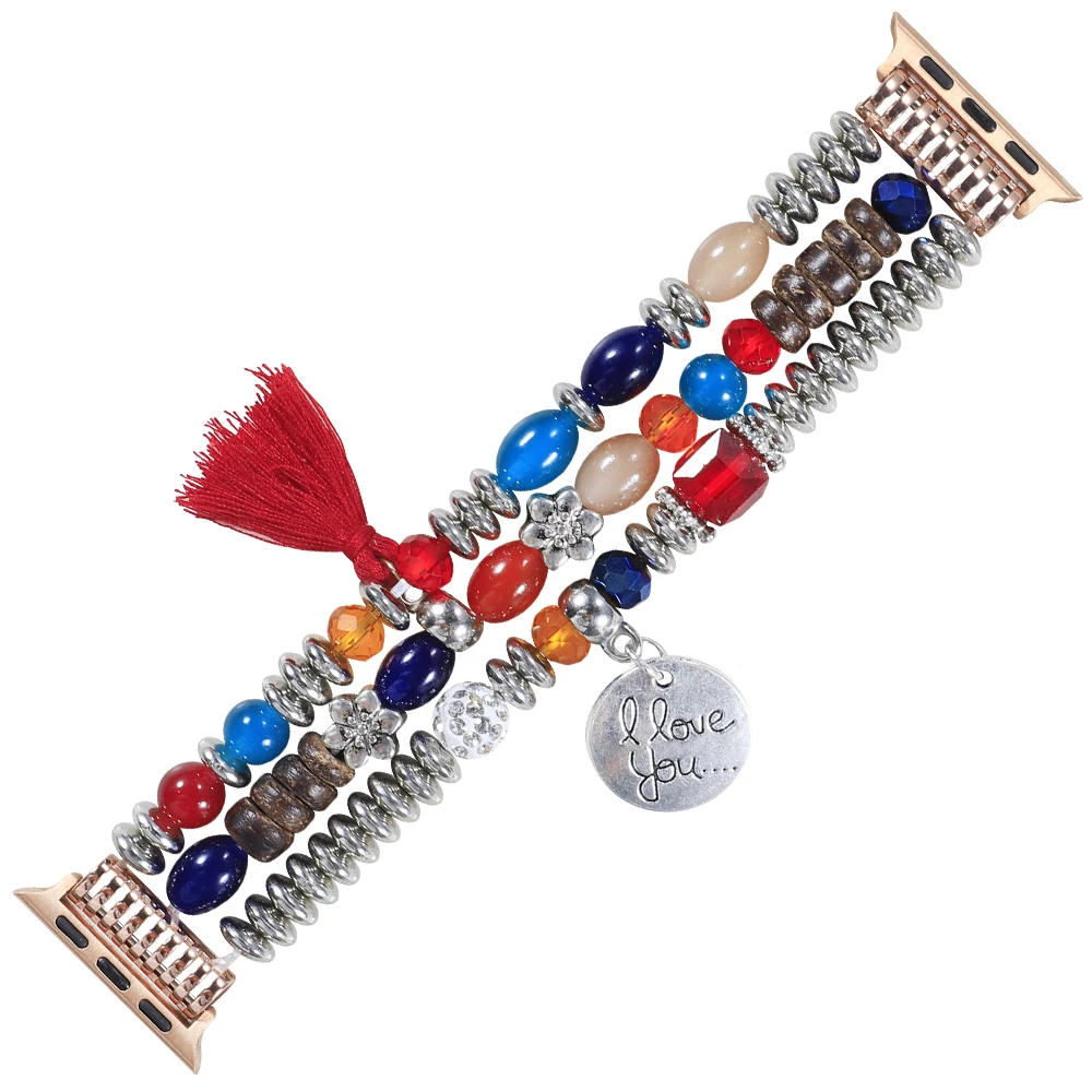 Jewelry Beaded Strap For Apple watch band 45mm 41mm Elastic Bracelet Wristband For iWatch 8 7 6 5 4 SE 44mm 42mm 40mm 38mm band