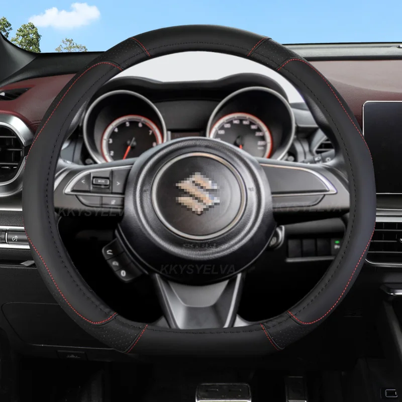 D Shape Car Steering Wheel Cover 38Cm Microfiber Leather For Suzuki Swift 2017 2018 2019 2020 2021 2022 Sport Auto Accessories