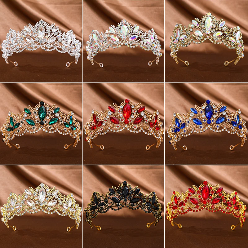 1Pc Vintage Baroque Tiara Crown Light Luxury Bridal Wedding Crystal Queen Tiara Rhinestone Crown Headband Hair Accessories For B