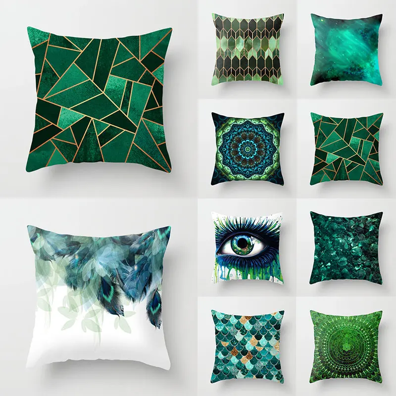 

Green Series Cushion Cover Eye Geometry Abstract Pillow Case Decorative Sofa Pillow Covers Home Decor Throw Pillowcase