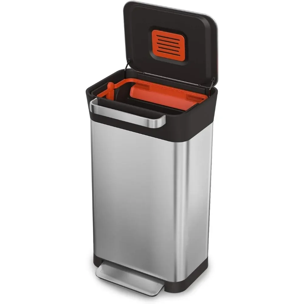 Joseph Joseph Intelligent Waste Titan Trash Can Compactor with Odor Filter, Holds Up to 90L After Compaction Stainless Steel 30L