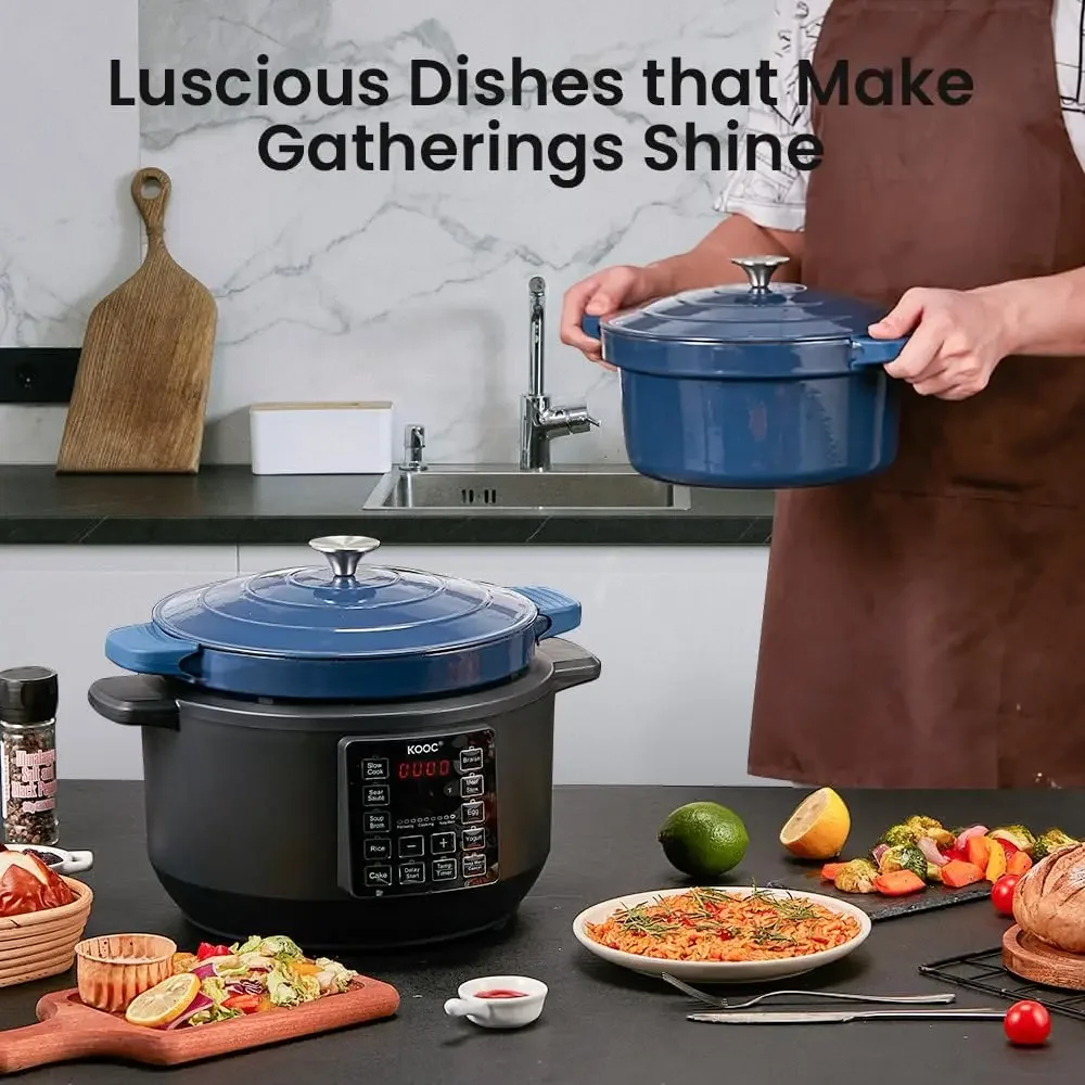 10-in-1 Slow Cooker 6 qt Blue, Electric Dutch Oven, Croc Pot 6 Quart, Slow Cook, Sear/Sauté, Nonstick, Enameled Cast Iron with S 3