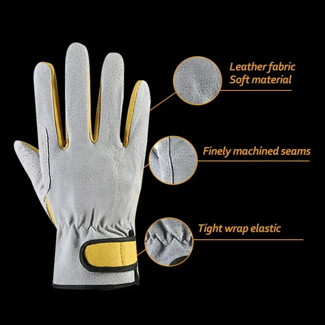 1 Pair Cowhide Welding Work Gloves for Driver Hunting Driving Gloves Farm Gardening Security Protection Workers Mechanic Gloves 6