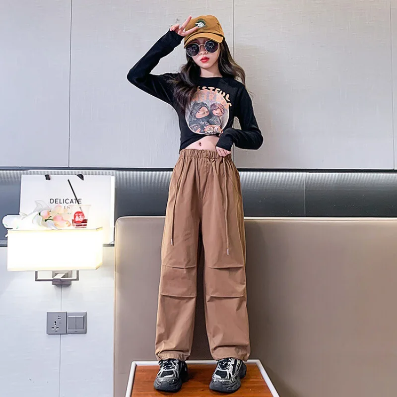 

Teen Girls Straight Cargo Pants Autumn Solid Color Trousers For Girls Casual Style Child Pants Children's Clothes 6 8 10 12 14Y