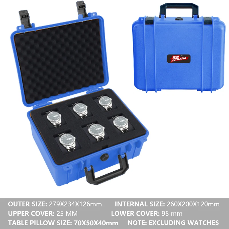 Watch Storage Box 6 Grid ABS Plastic Safety Case Portable Impact Resistant with Foam for Watches