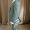 Linen Suits Men for Holiday Party Slim Fit Groom Wedding Tuxedo 2 Pcs Italian Style Sage Green Suit Set (Jacket + Pants)