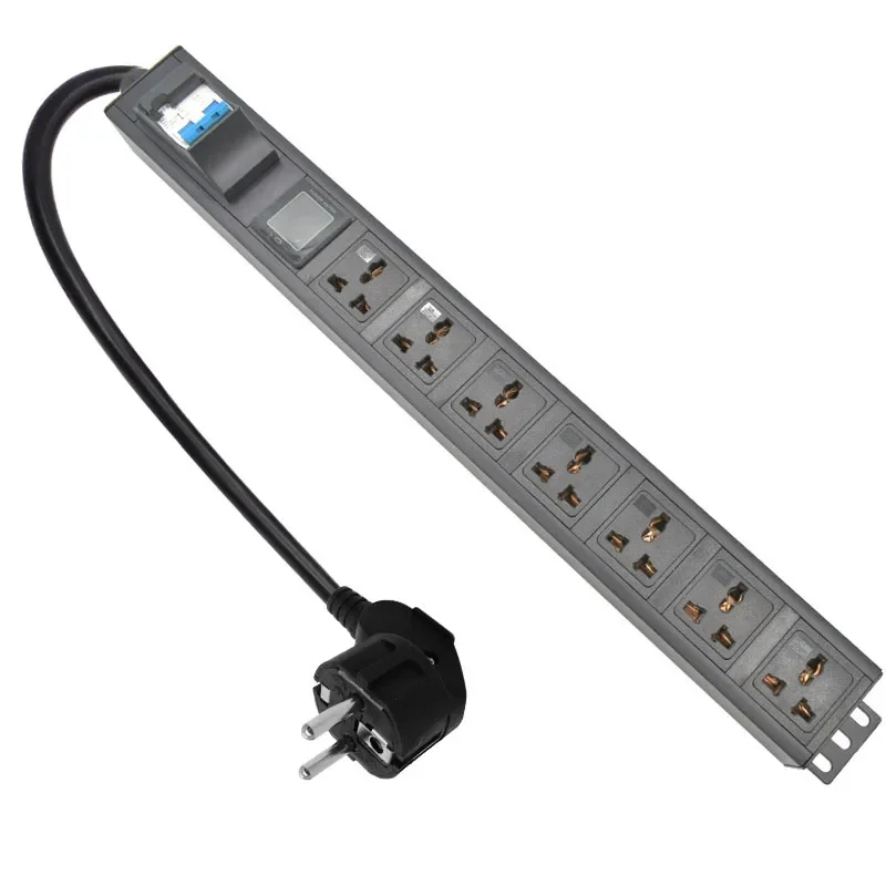 

PDU Power Strip 7 Way AC 110-250V 16A Voltmeter ammeter Dual Digital Volt Meter air switch Aluminum alloy Universal socket