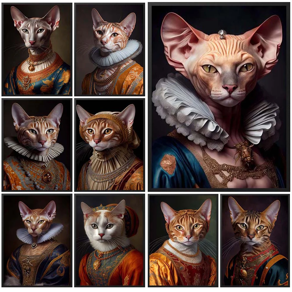 

Vintage Cat Renaissance Dress Up Wall Pictures For Living Room Nordic Poster Wall Art Canvas Painting Home Decor Unframed
