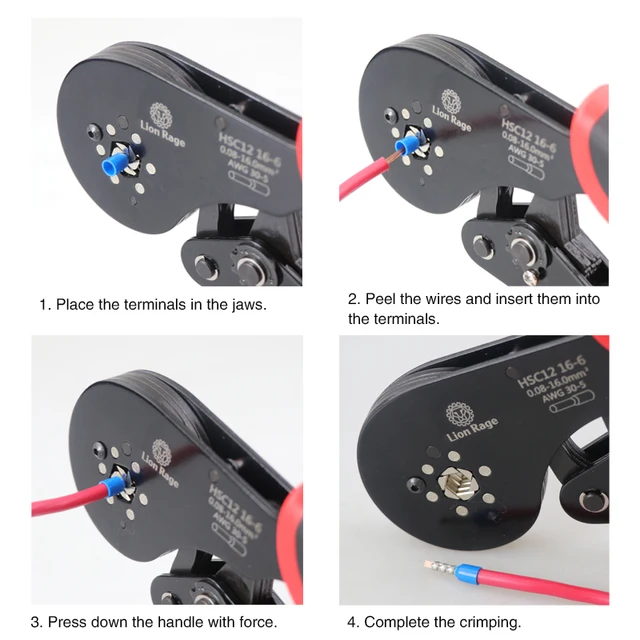Strumento di crimpatura ghiera HSC12 16-6 Mini pinze per terminali tubolari per terminali di grandi dimensioni Morsetti elettrici 0,08-16mm2/30-5AWG 4